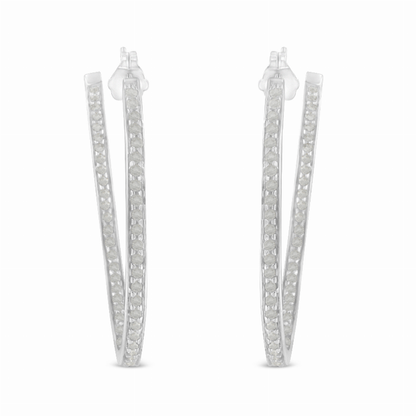 White Gold 1.0 Carat Total Weight Round-Cut Diamond Inside- Out Hoop Earrings