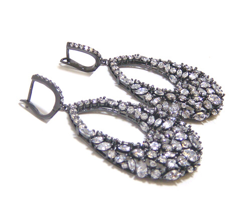 Multi Shape simulated Diamond Drop Dangle Earrings, 925 Sterling Silver