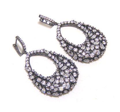 Multi Shape simulated Diamond Drop Dangle Earrings, 925 Sterling Silver