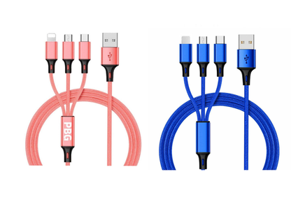 3-in-1 Nylon Braided 4FT 3A Charging Cable (8Pin, Type-C, Micro USB) Mix n Match