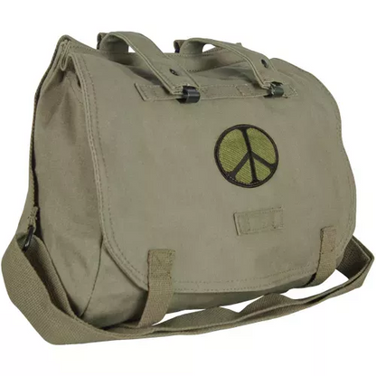 Retro Hungarian Shoulder Bag With Peace Emblem - Khaki