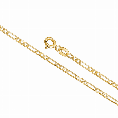 14K Solid Yellow Gold Figaro Link Chain 3+1 Necklace for Women and Girls Made in Italy