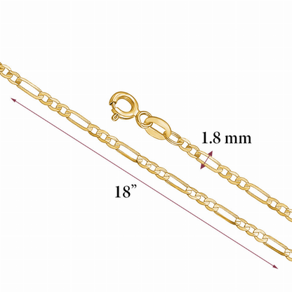 14K Solid Yellow Gold Figaro Link Chain 3+1 Necklace for Women and Girls Made in Italy