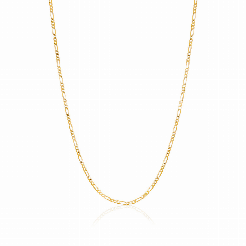 14K Solid Yellow Gold Figaro Link Chain 3+1 Necklace for Women and Girls Made in Italy