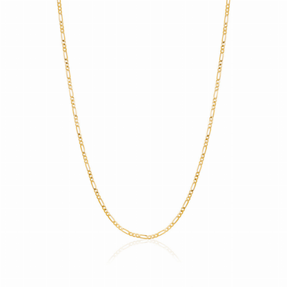 14K Solid Yellow Gold Figaro Link Chain 3+1 Necklace for Women and Girls Made in Italy