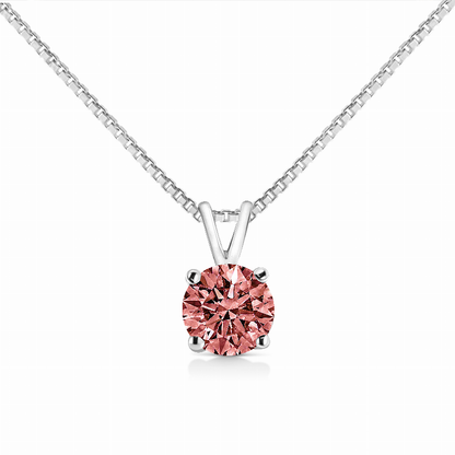 White Gold 1/2 Carat Total Weight 4 Prong Set Lab Grown Pink Karat Diamond Solitaire 18" Pendant Necklace