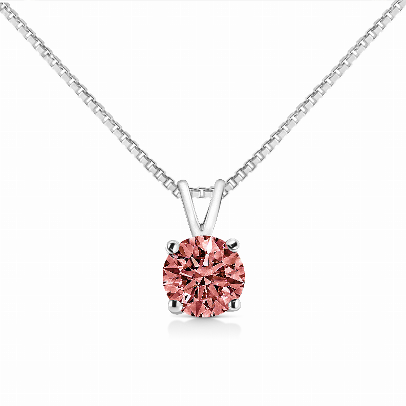 White Gold 1/2 Carat Total Weight 4 Prong Set Lab Grown Pink Karat Diamond Solitaire 18" Pendant Necklace