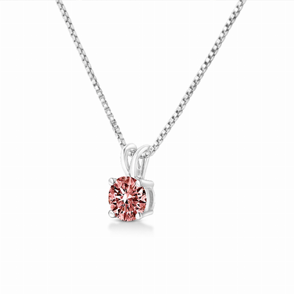 White Gold 1/2 Carat Total Weight 4 Prong Set Lab Grown Pink Karat Diamond Solitaire 18" Pendant Necklace