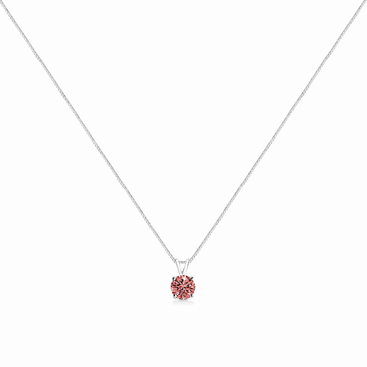 White Gold 1/2 Carat Total Weight 4 Prong Set Lab Grown Pink Karat Diamond Solitaire 18" Pendant Necklace