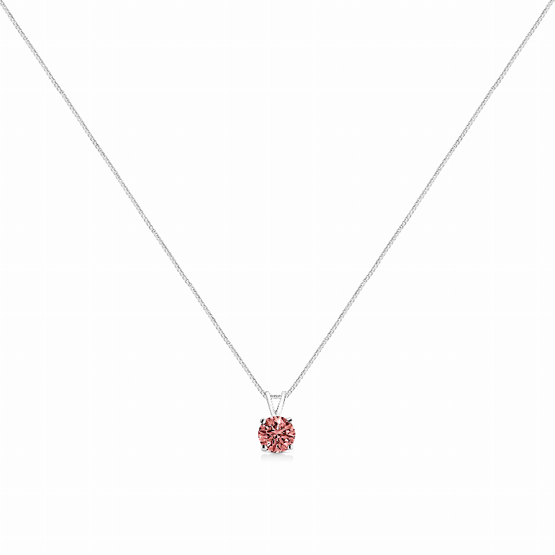 White Gold 1/2 Carat Total Weight 4 Prong Set Lab Grown Pink Karat Diamond Solitaire 18" Pendant Necklace