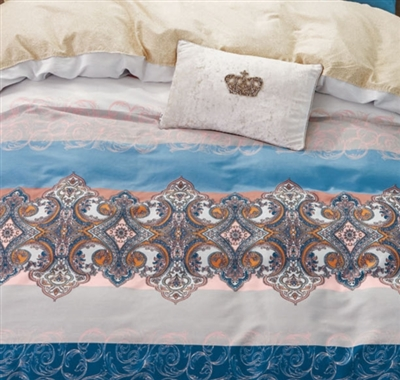 Hannah Blue/Pink Damask 100% Cotton Reversible Comforter Set