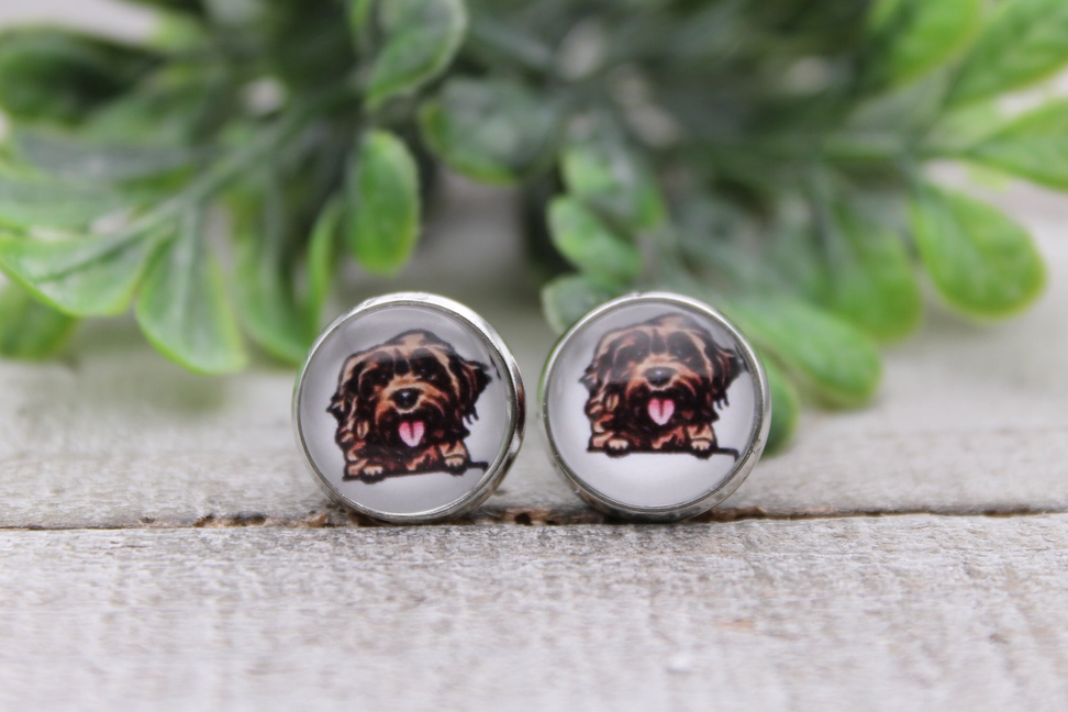 Cockapoo || Dog Breed || Glass Stud Earrings || Hypoallergenic