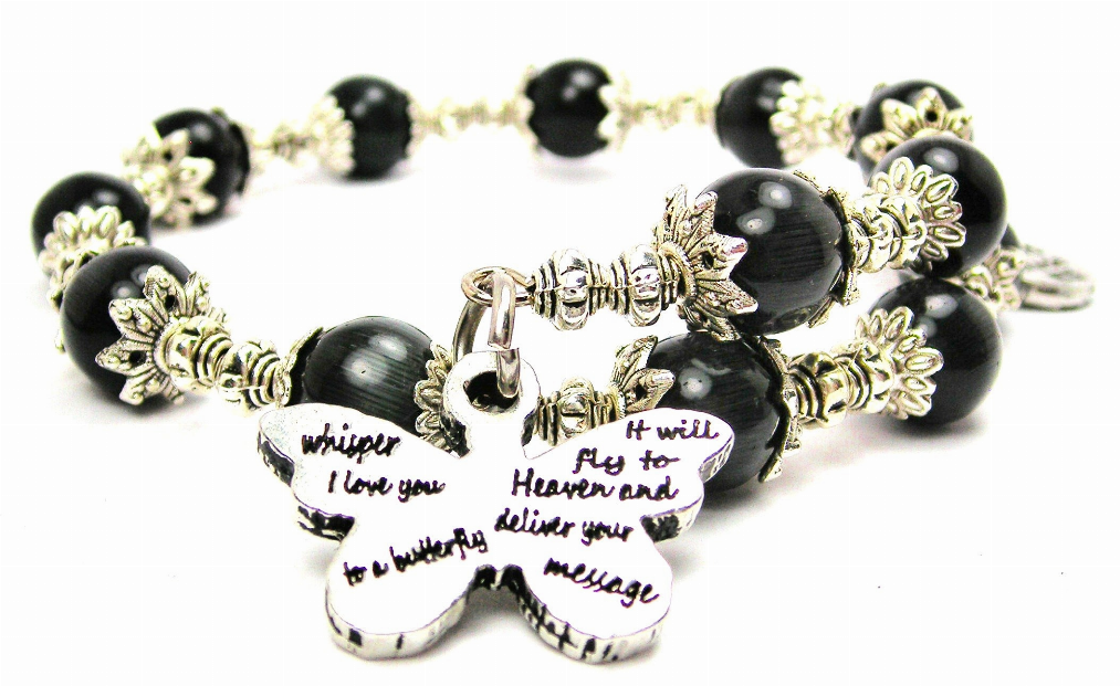 Whisper I Love You To A Butterfly It Will Fly To Heaven Cat's Eye Beaded Wrap Bracelet