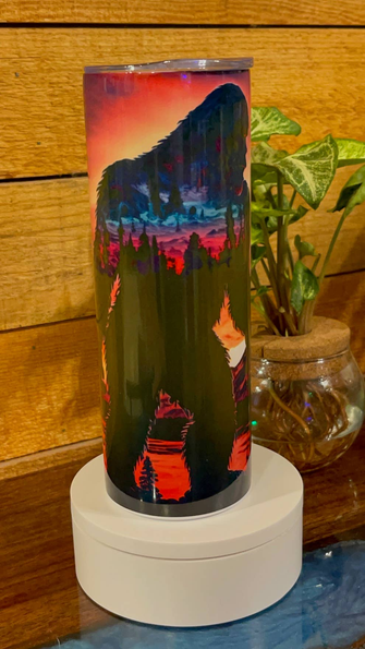 Bigfoot sunset tumbler  stainless steel with straw