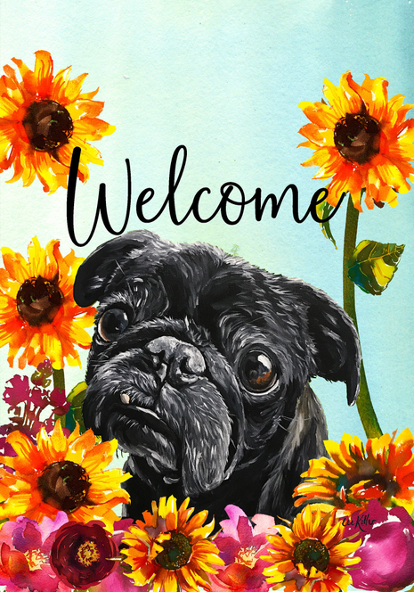 Pug Black - Hippie Hound Studios Welcome Garden Flag