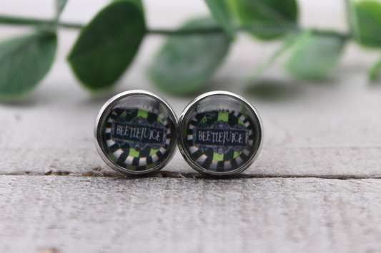 Beetlejuice || Glass Stud Earrings || Hypoallergenic