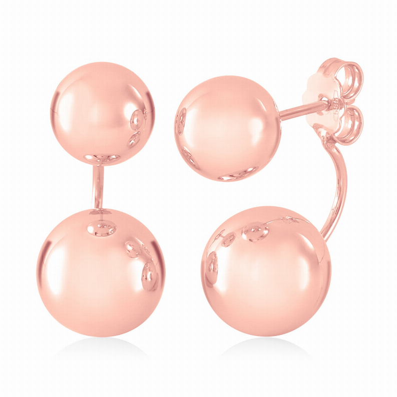 14K Yellow White and Rose Gold Double Ball Front Back Ear Jacket Post Earrings interchangeable