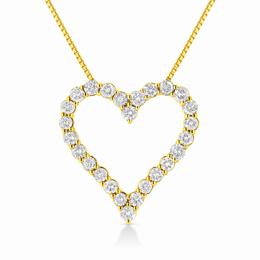 14K Yellow Gold Plated .925 Sterling Silver 2.00 Carat Total Weight Diamond Heart 18" Pendant Necklace