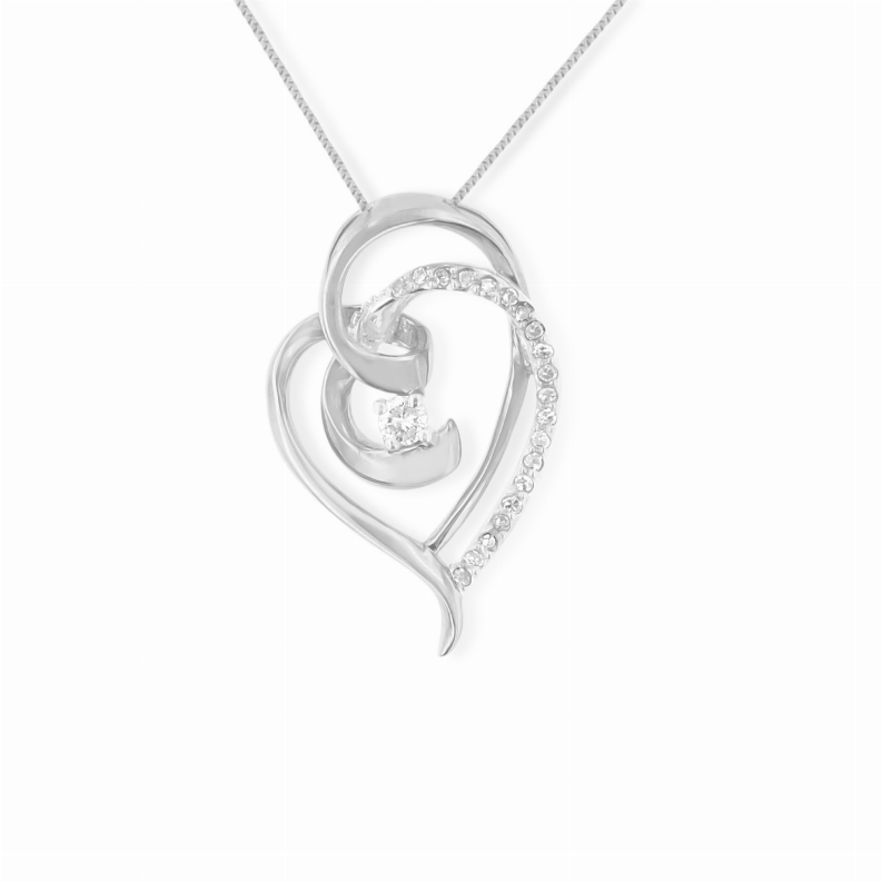 10K White Gold 1/5carat Total Diamond Weight Diamond Swirl Pendant Necklace