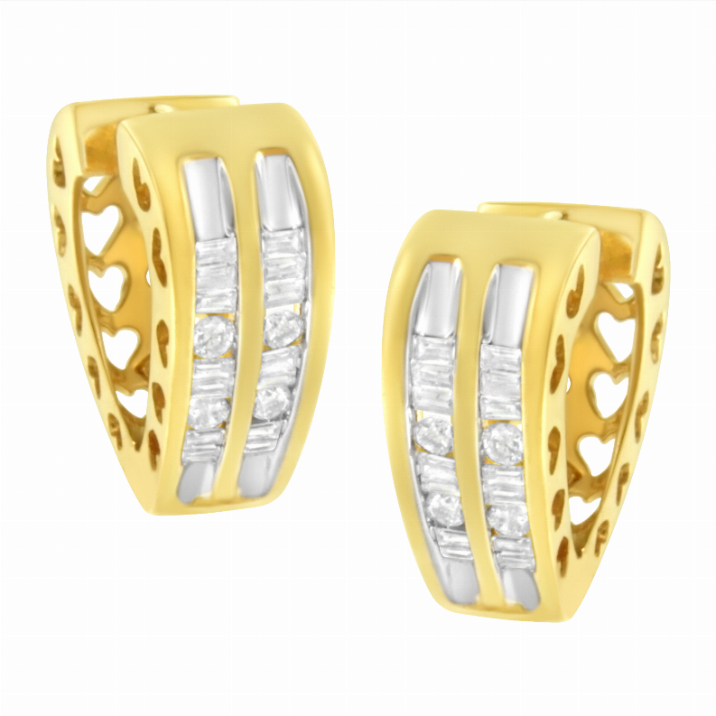 10 Karat Yellow Gold 1/2 CTTW Diamond Huggy Heart Hoop Earrings