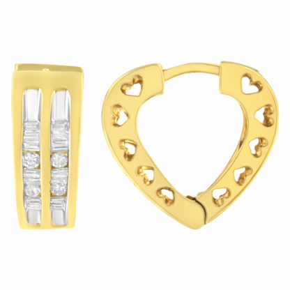 10 Karat Yellow Gold 1/2 CTTW Diamond Huggy Heart Hoop Earrings