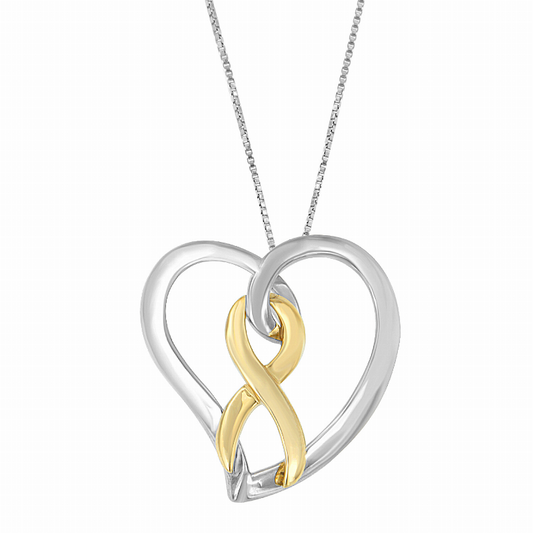 14k Gold and Silver Heart Bow Pendant Necklace