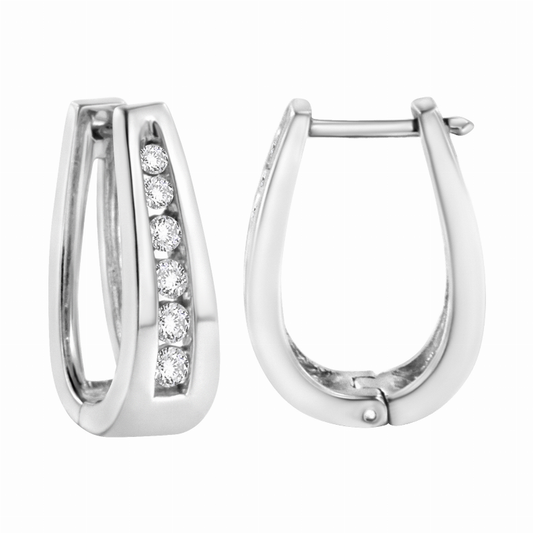 14 Karat White Gold 1.0 Carat Total Weight Channel-Set Brilliant Round-Cut Diamond Hoop Earrings