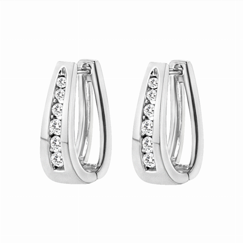 14 Karat White Gold 1.0 Carat Total Weight Channel-Set Brilliant Round-Cut Diamond Hoop Earrings