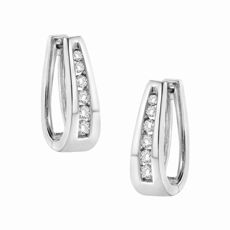 14 Karat White Gold 1.0 Carat Total Weight Channel-Set Brilliant Round-Cut Diamond Hoop Earrings