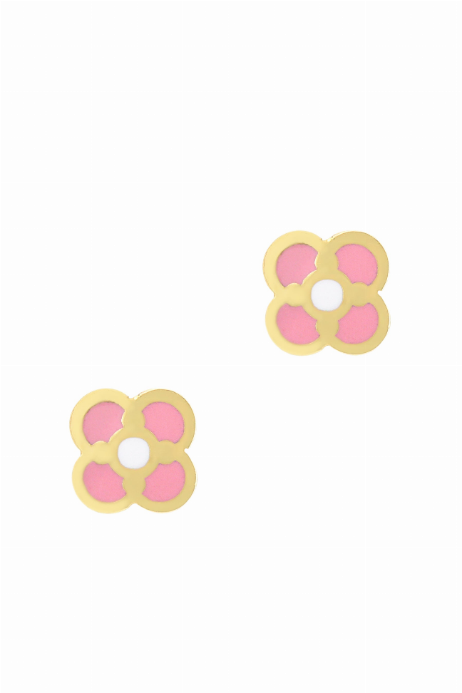 Massete Children's 14K Gold Screwback Earrings Stud Enameled Flower