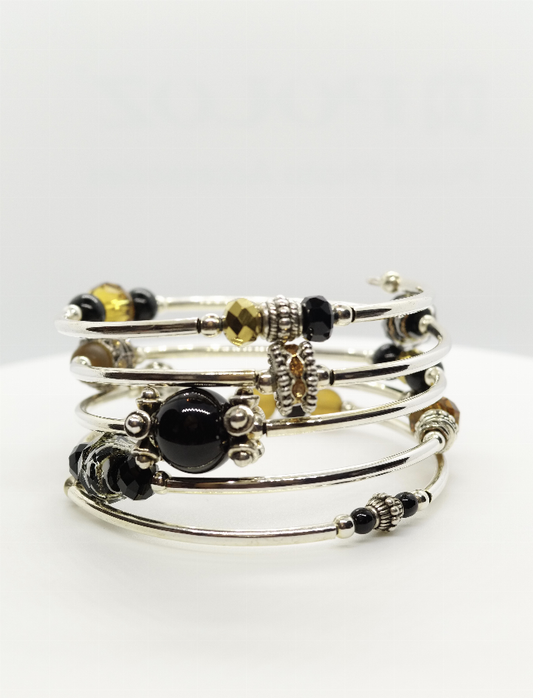 Wrap Bracelets-Monica In Black And Topaz