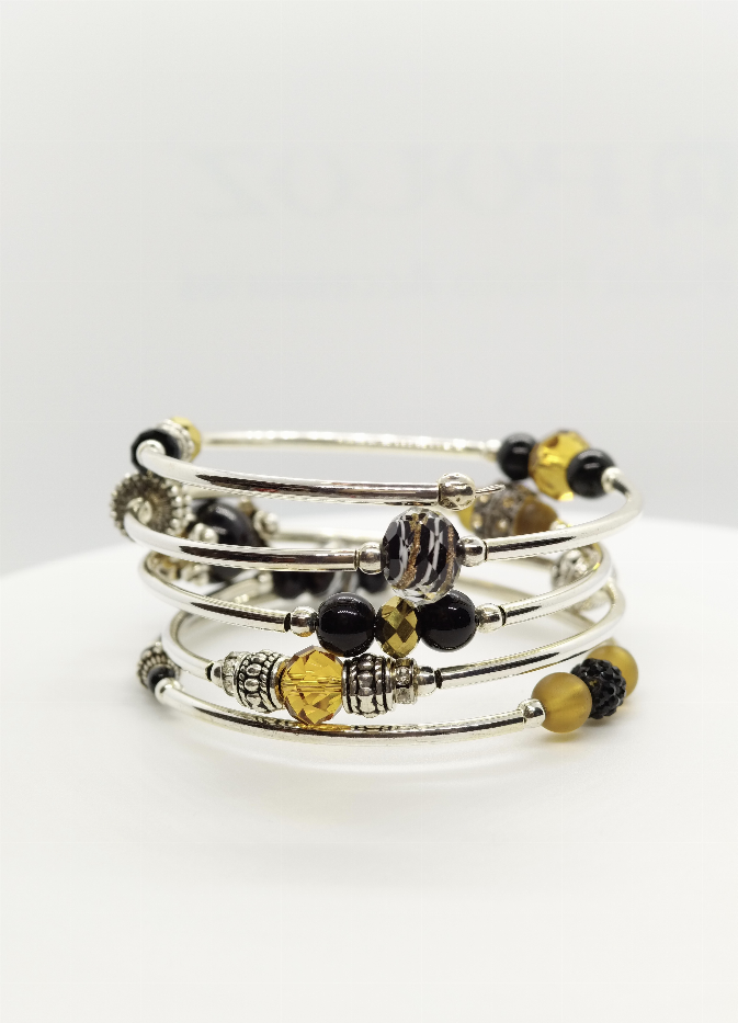 Wrap Bracelets-Monica In Black And Topaz