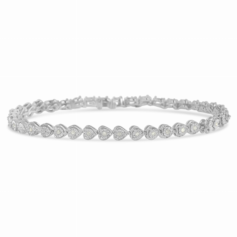 Sterling Silver 1/4carat Total Diamond Weight Diamond Heart Tennis Link Bracelet