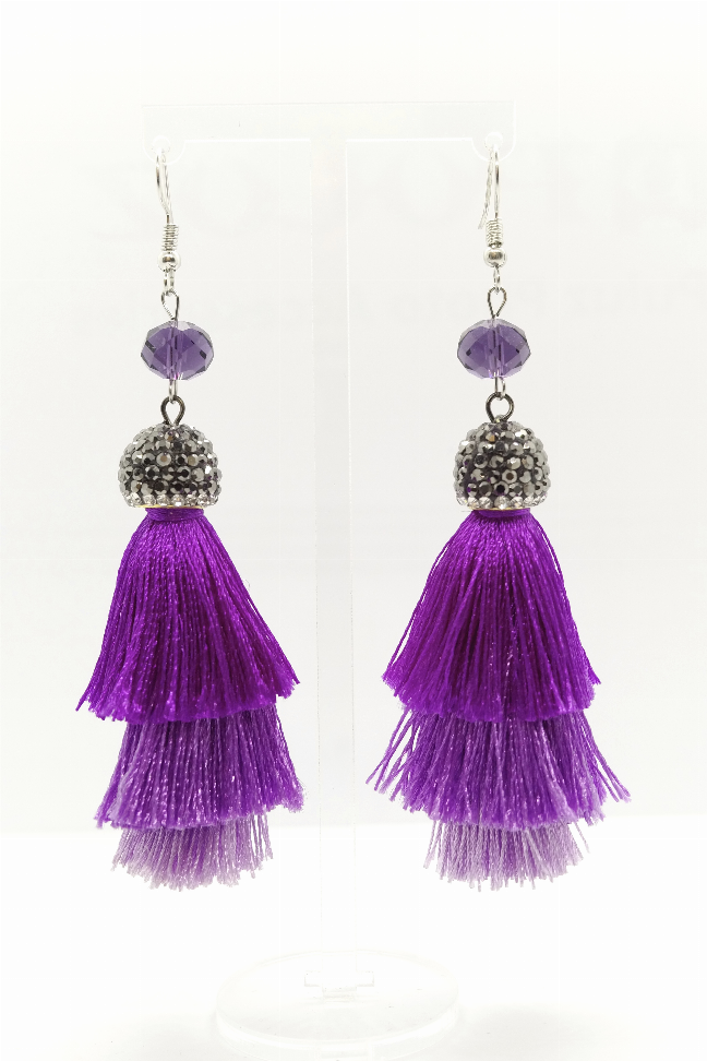 Purple Ombré Tassel And Crystal Pavé Earrings