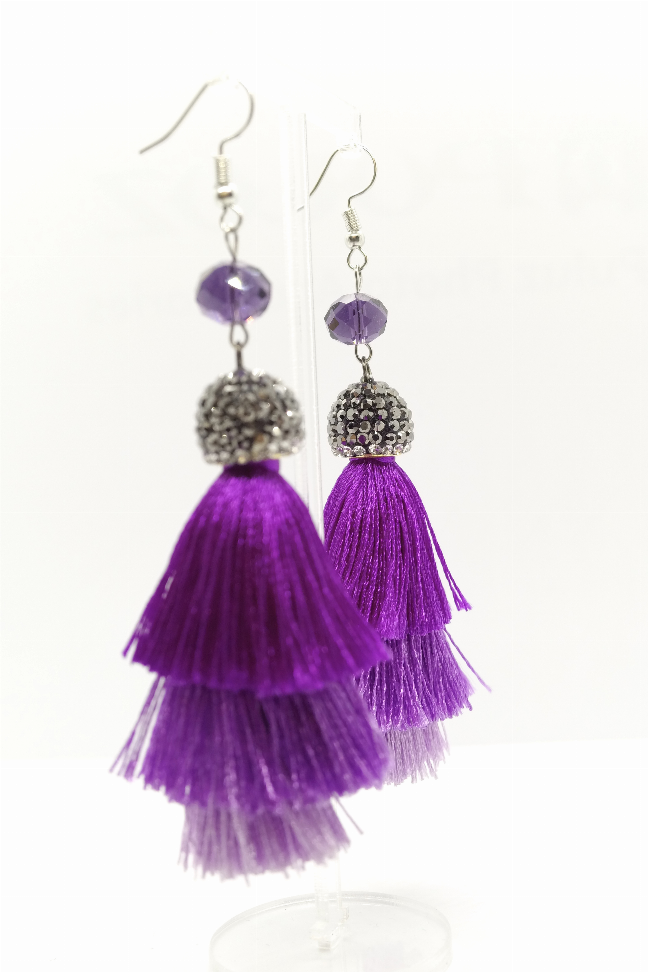 Purple Ombré Tassel And Crystal Pavé Earrings