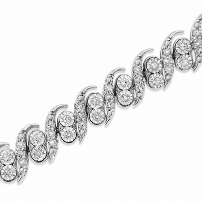 .925 Sterling Silver 2 Carat Total Weight Round-Cut Diamond "S" Link Karat Bracelet