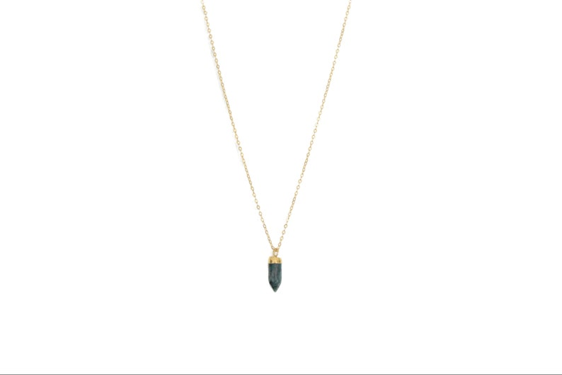 Tiny Raw Emerald Green Spike Necklace