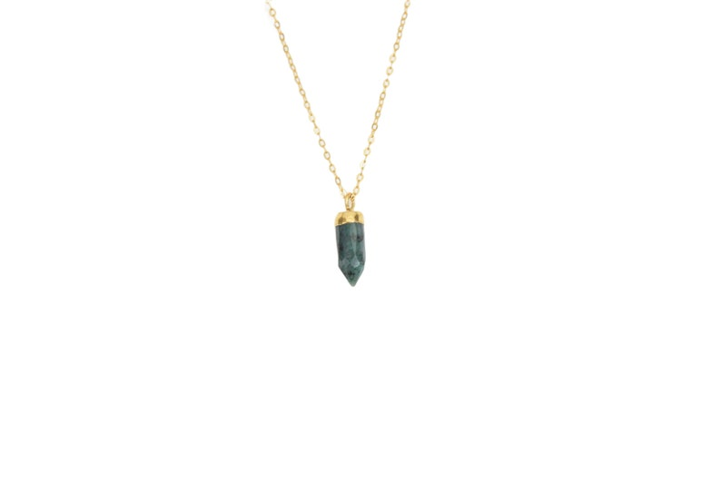 Tiny Raw Emerald Green Spike Necklace