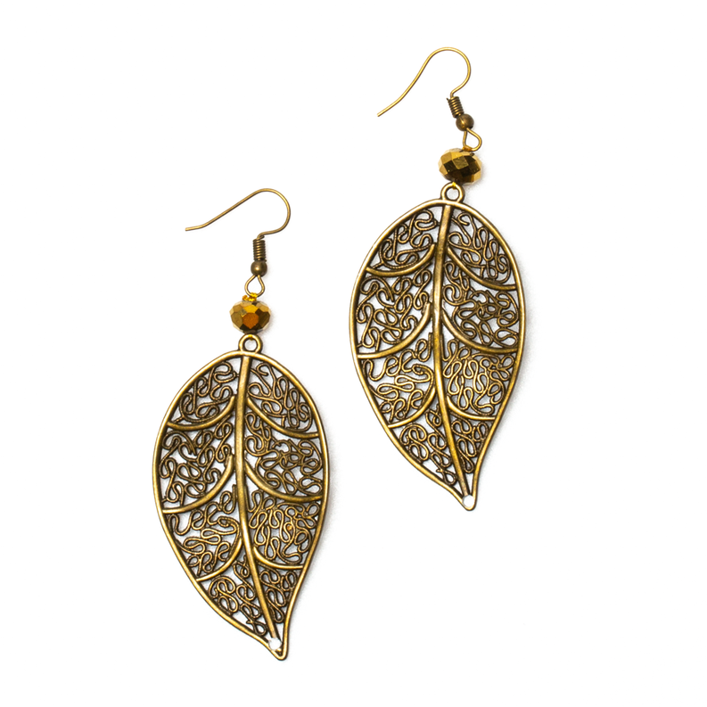 Leaf & Crystal Earrings