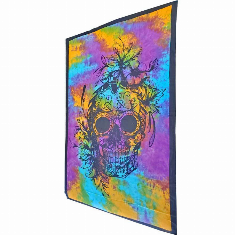 Sugar Skull Tapestry Tie Dye Pattern Floral Headpiece