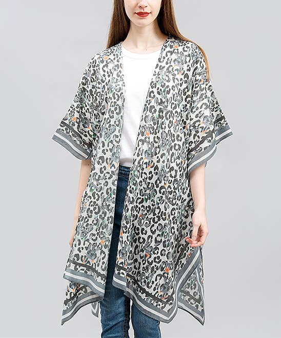 with Multi Strips Leopard Kimono