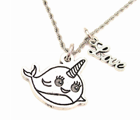 Baby Narwhal With Cursive LoveRope Chain Necklace