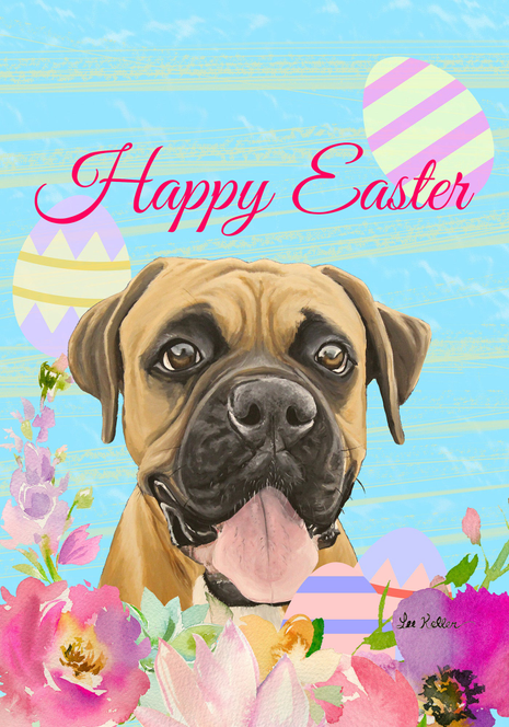 Boxer  - Hippie Hound Studios Easter  House and Garden Flags