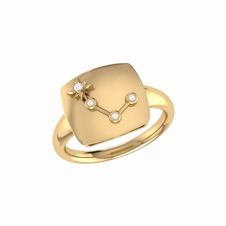 Aries Ram Diamond Constellation Signet Ring in 14K Yellow Gold Vermeil on Sterling Silver