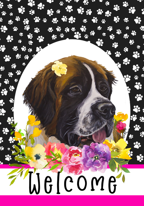 Saint Bernard - Hippie Hound Studios Paw Prints  House and Garden Flags