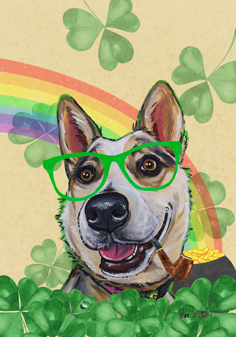 Australian Shepherd - Hippie Hound Studios Saint Patricks Day  House and Garden Flags