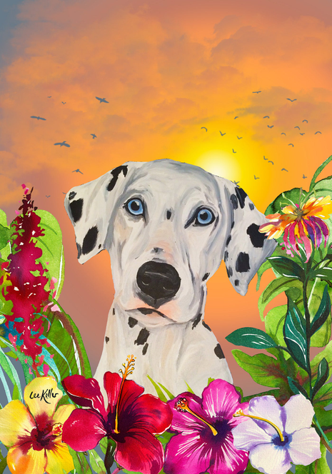 Dalmatian - Hippie Hound Studios Tropical Summer  House and Garden Flags