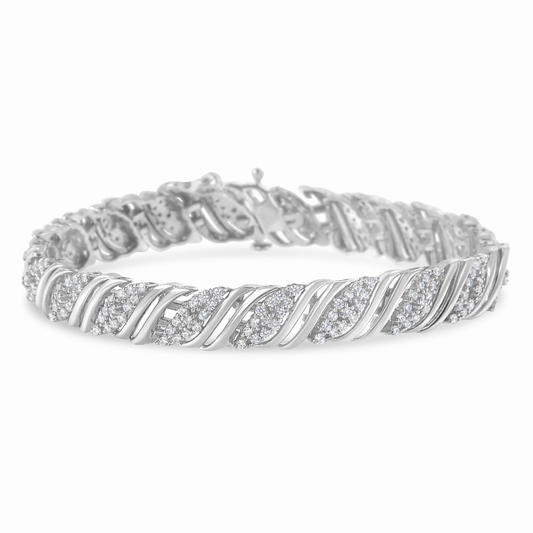 .925 Sterling Silver 2.0 Carat Total Weight Diamond Double Wrap S Curve Link Bracelet  -7.25"