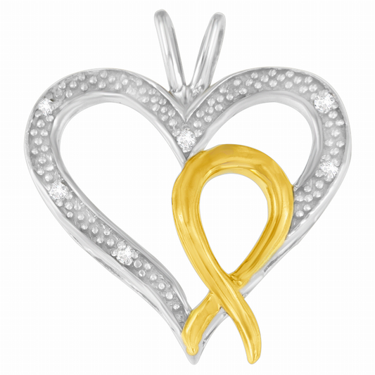 Sterling Silver Two Toned 1/25carat Total Diamond Weight Diamond Heart-Ribbon Pendant Necklace