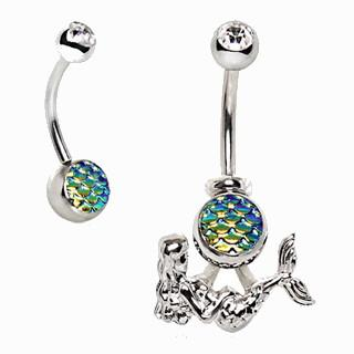 316L Stainless Steel 2-in-1 Fish Scale Cabochon Mermaid Navel Ring